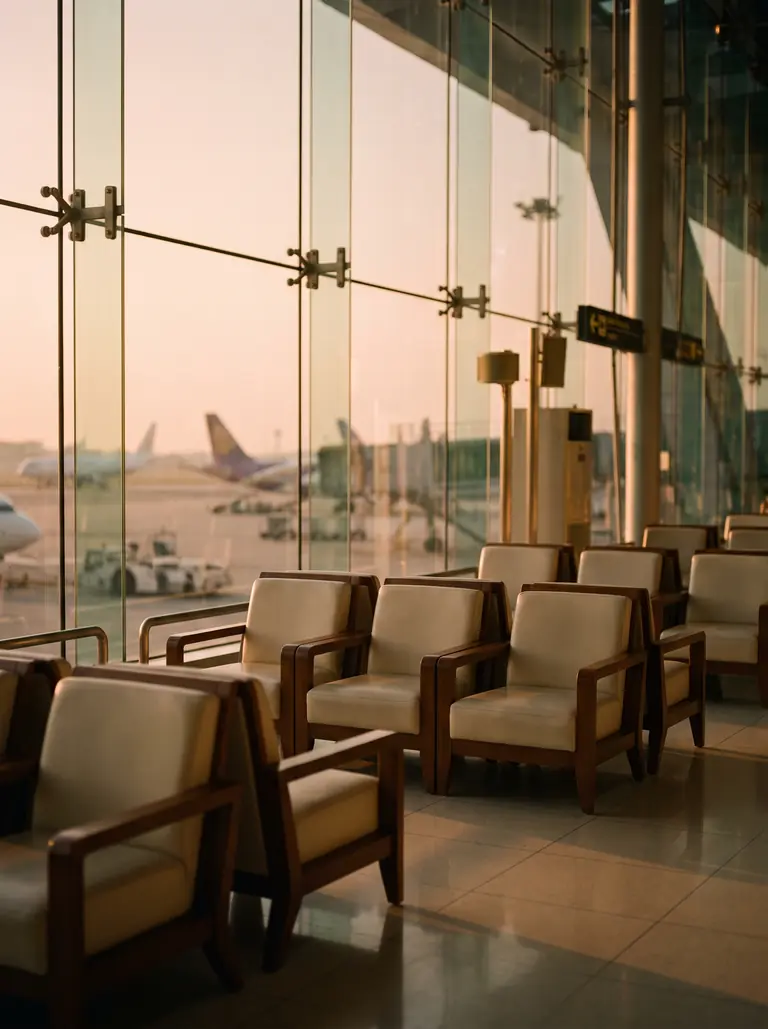 Empty departure hall at Bangkok airport at dawn