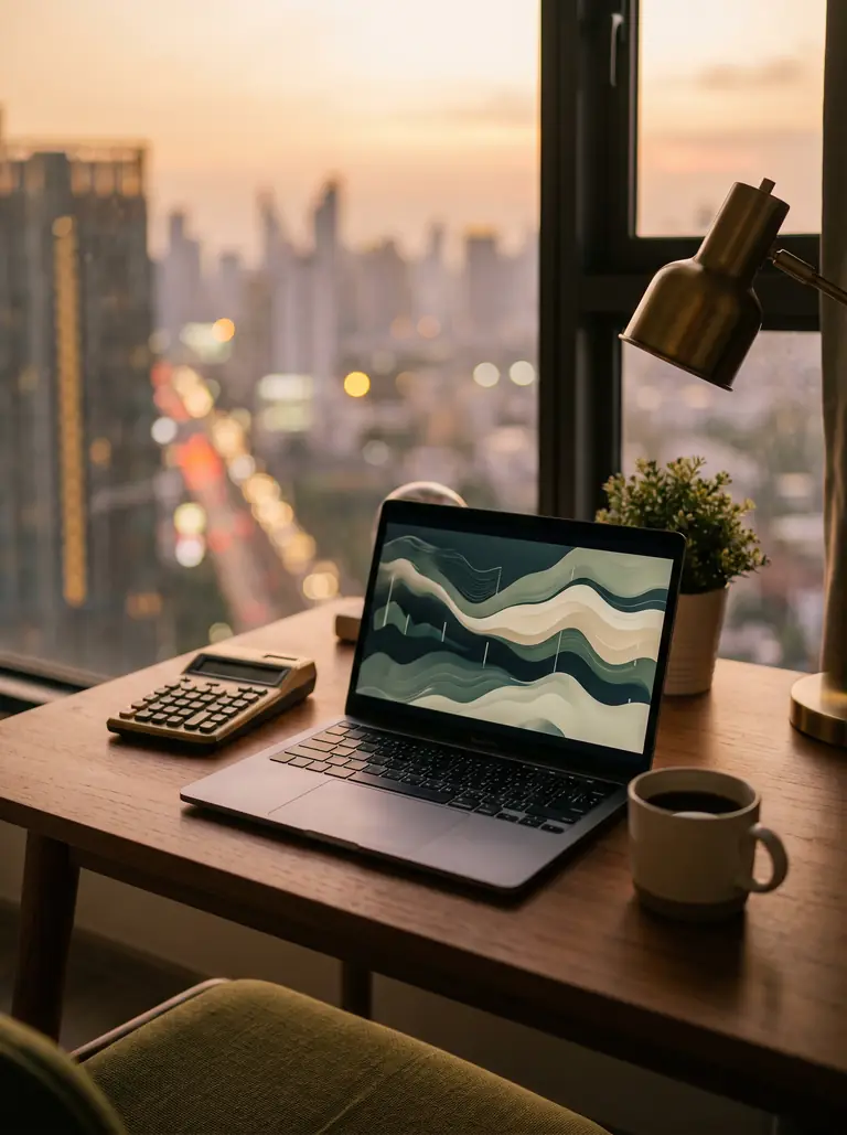 Laptop and calculator in a Bangkok condo