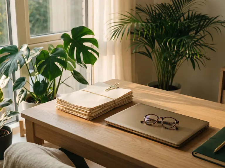 Visa application documents on a desk
