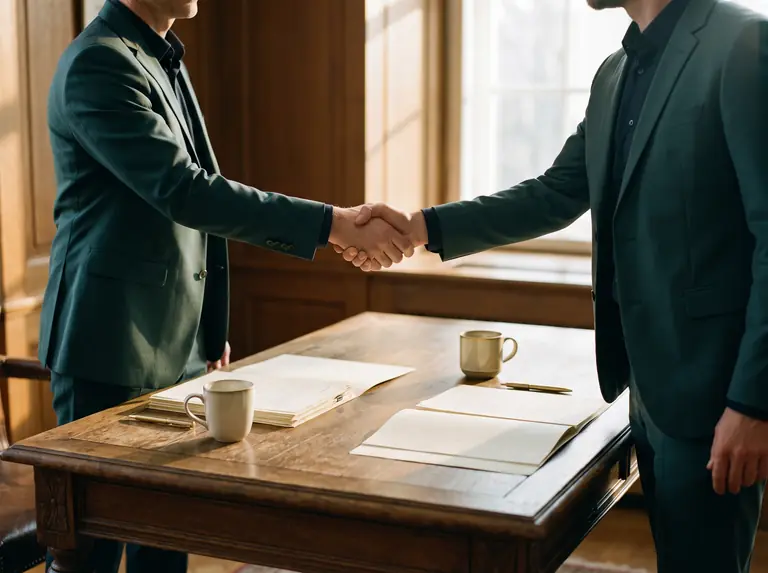 Handshake over a table with documents